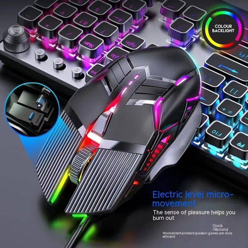 6D colourful luminous wired mouse in black, white, or pink with USB cable for desktop gaming or office use