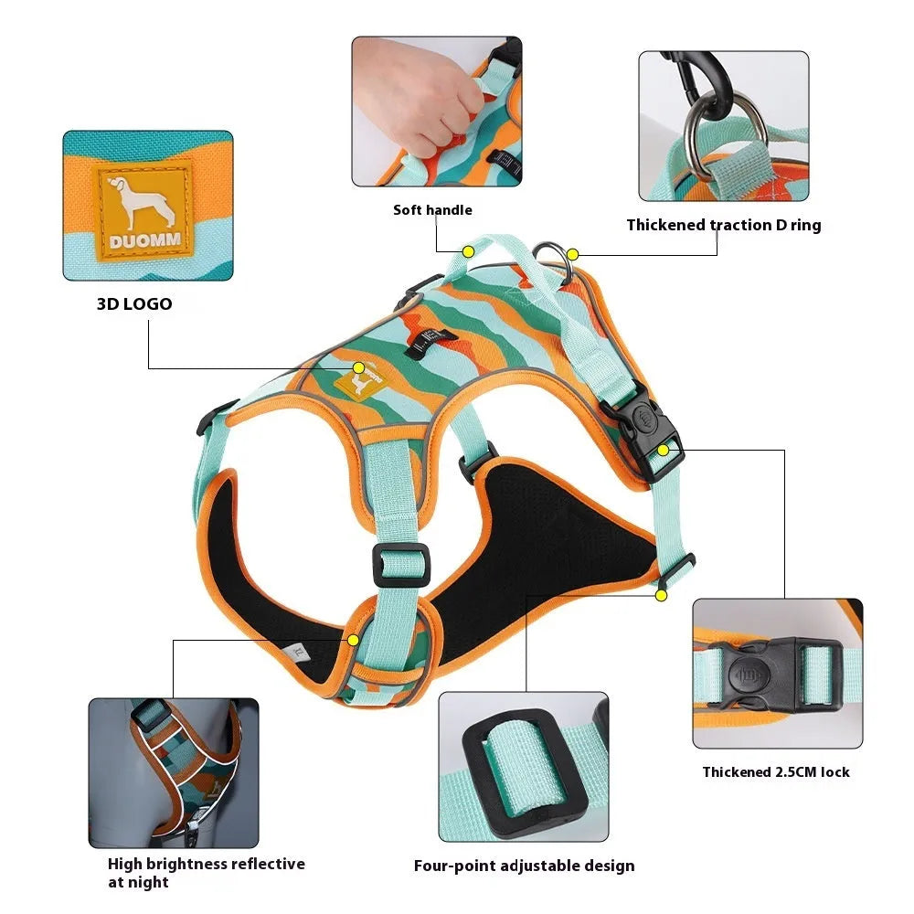 Reflective dog harness with integrated hand holding rope in Oxford cloth material