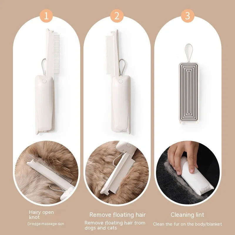 Pink and white plastic pet grooming brush for cats and dogs to remove floating hair