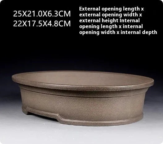 Handmade purple sand oval flower pot measuring 25cm x 21cm x 6.3cm for bonsai and succulent plants