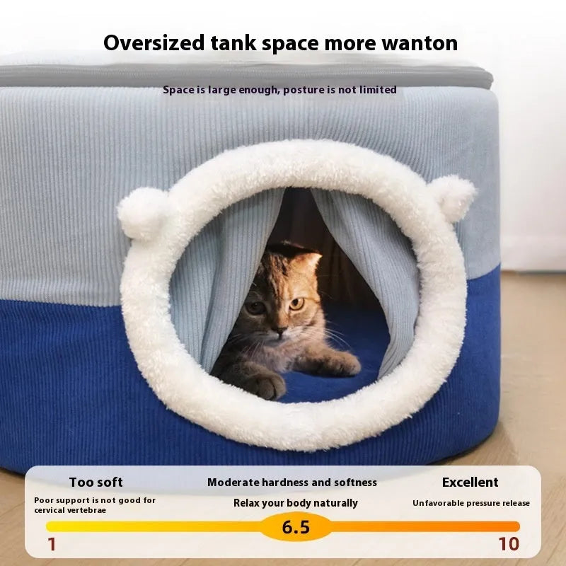 Winter warm closed cat house made of soft cloth, available in three sizes for cats and small dogs
