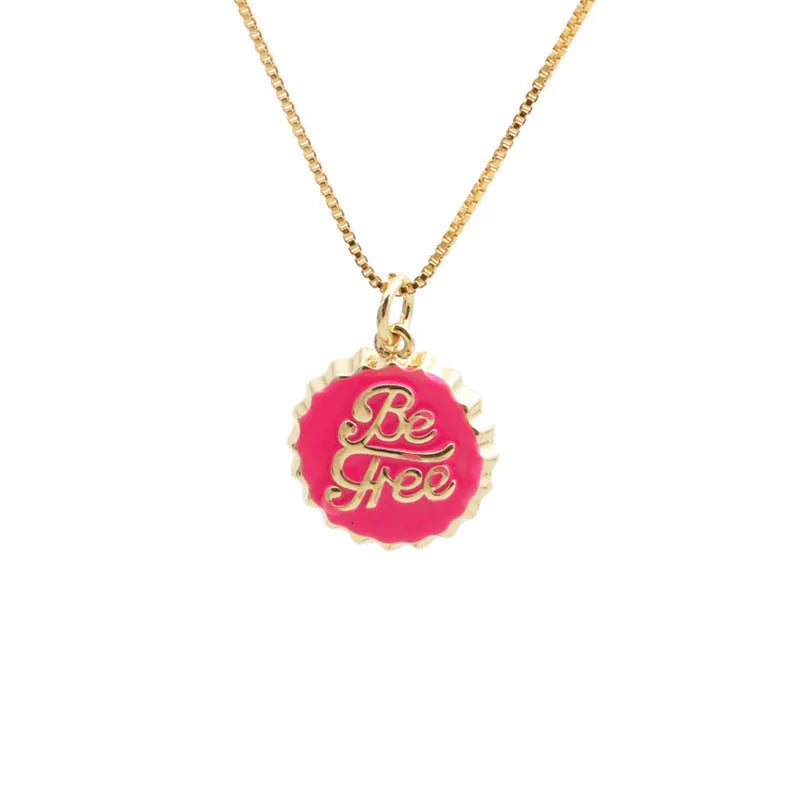 Gold plated copper bottle cap pendant necklace on a 40cm box chain.