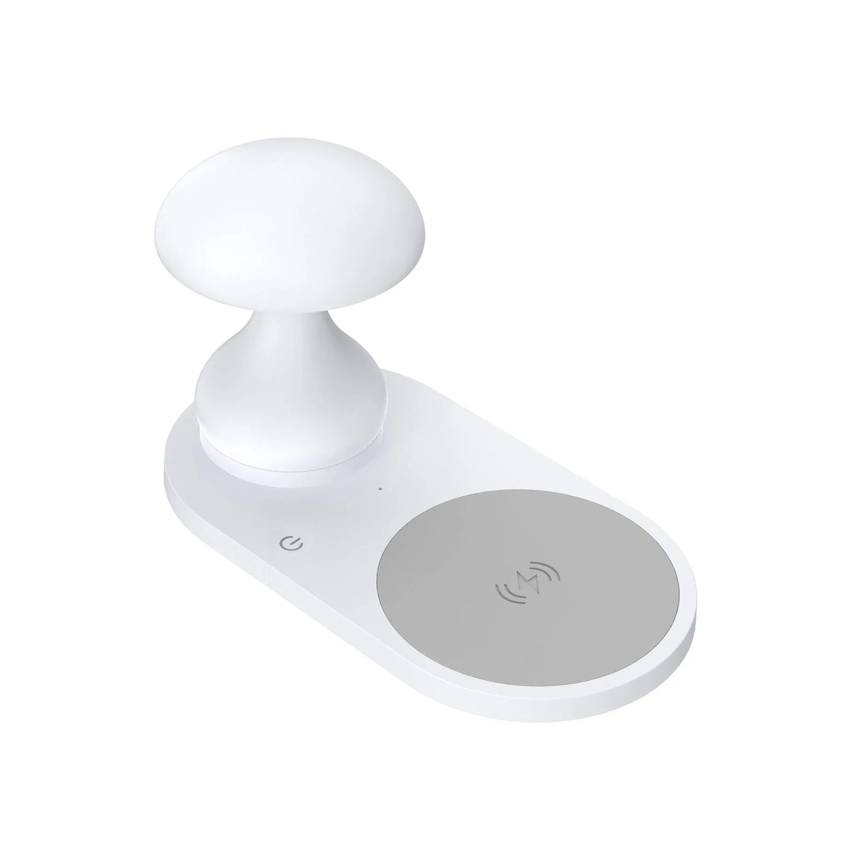 Multifunctional 10W fast wireless phone charger mushroom lamp in white ABS composite material on a desk
