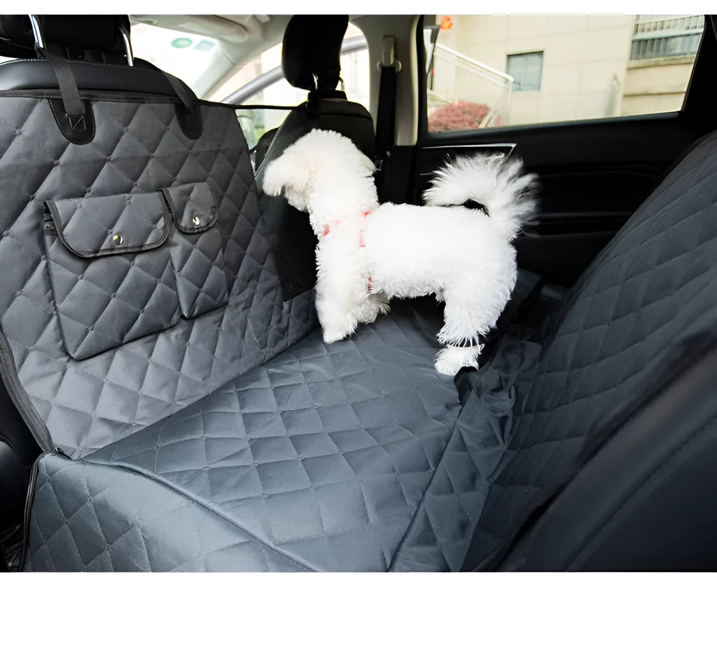 Black polyester two-seater car rear pet mat for dog or cat seat protection