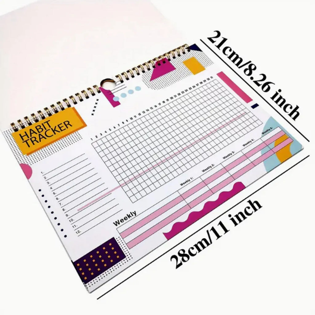 A4 habit tracking notebook with 12 pages in multiple colour options