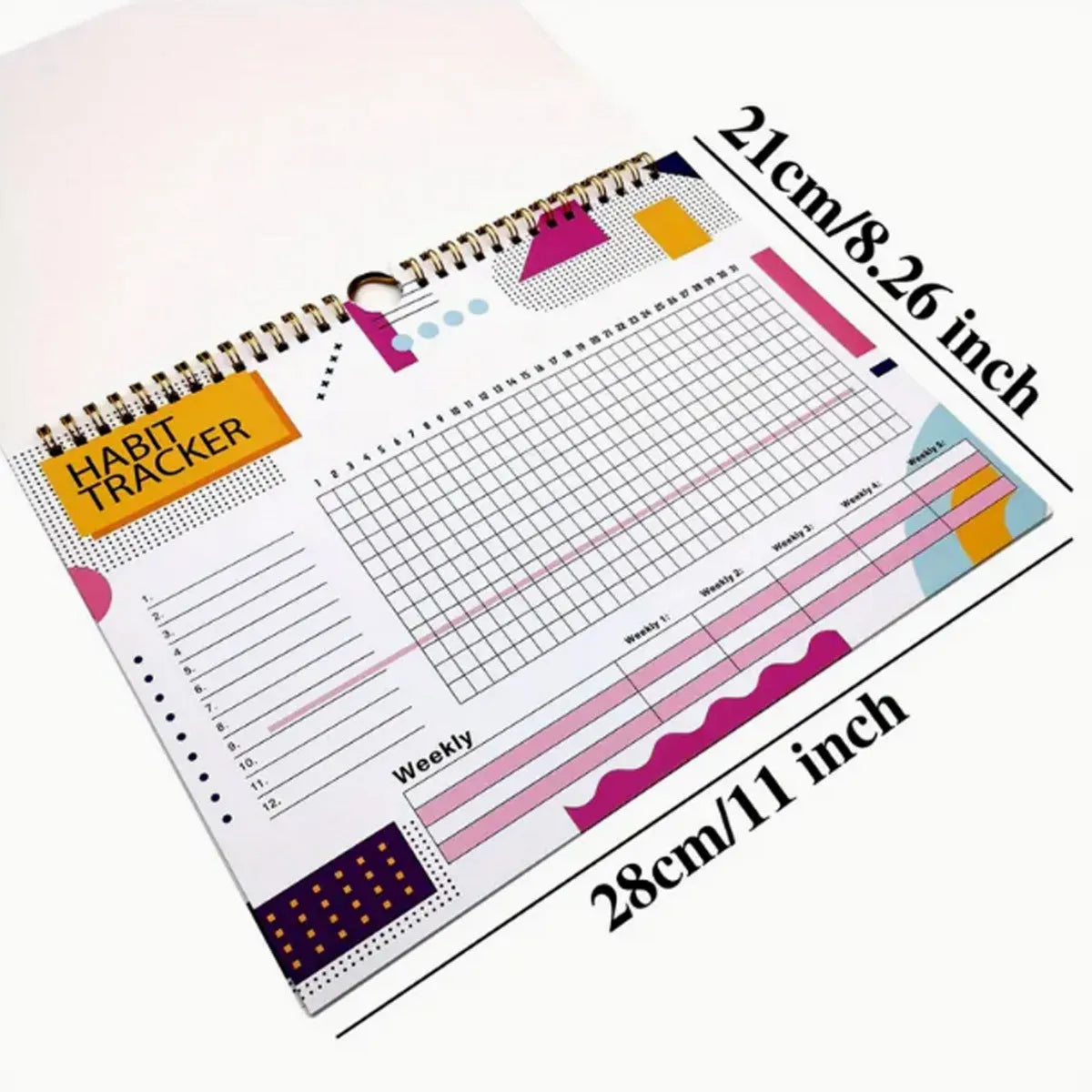 A4 habit tracking notebook with 12 pages in multiple colour options