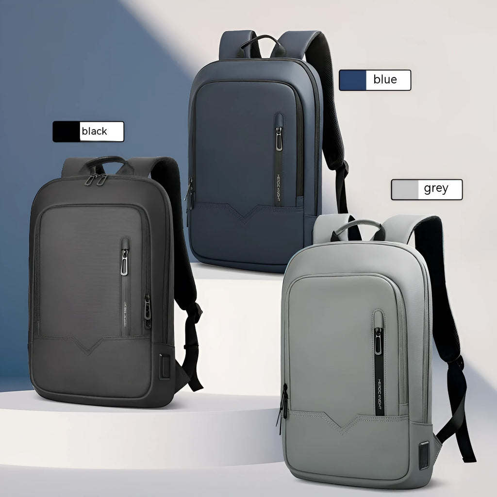 Gray business lightweight multifunctional backpack with USB port for men, Oxford cloth, solid colour
