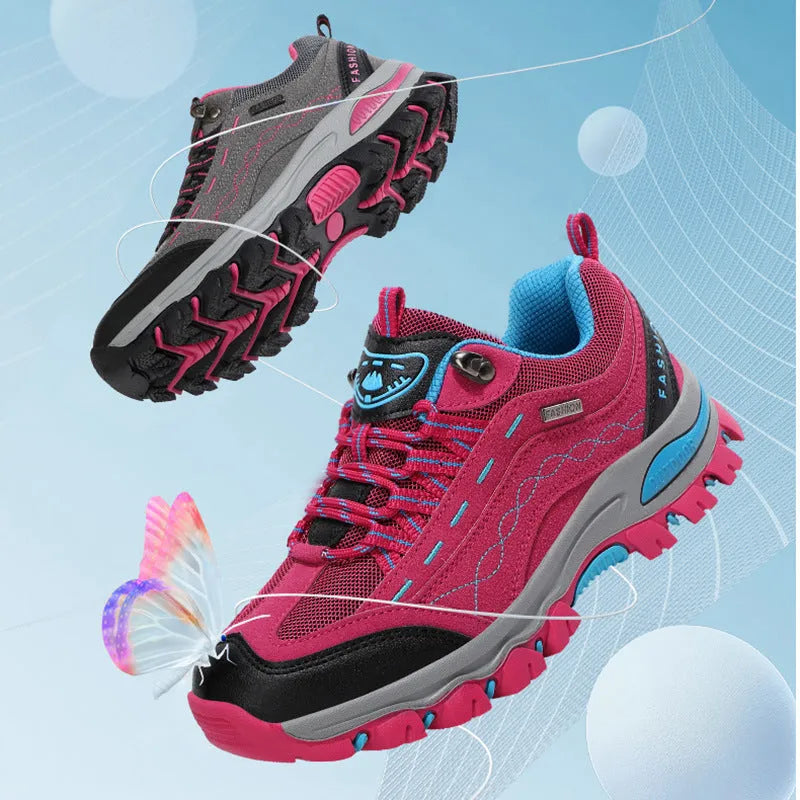 Breathable low-top hiking shoes in purple with PU and mesh upper and rubber sole