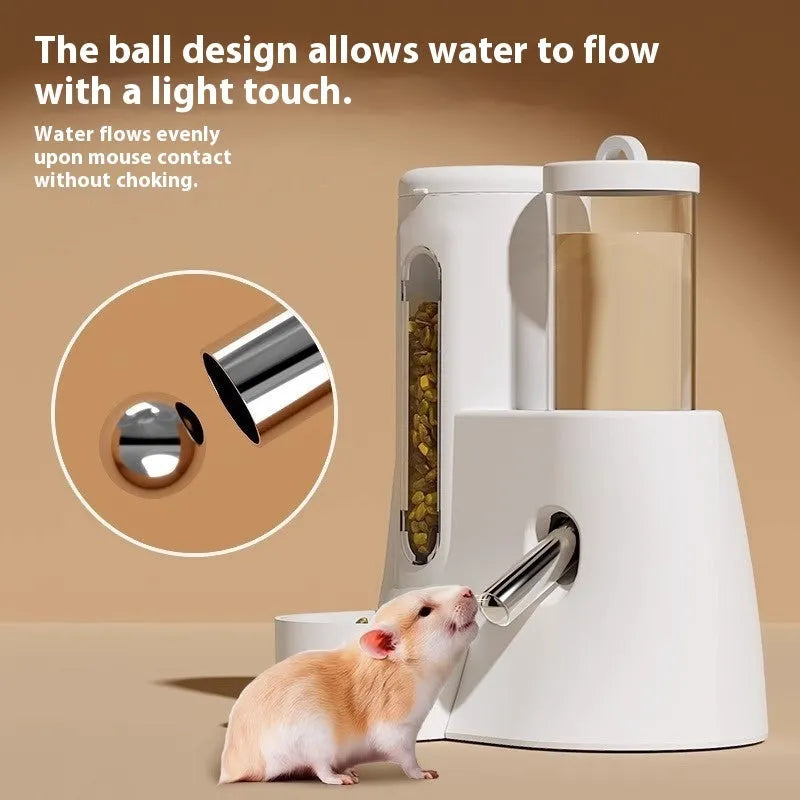 Pink automatic hamster water bottle and food basin set for cage mounting