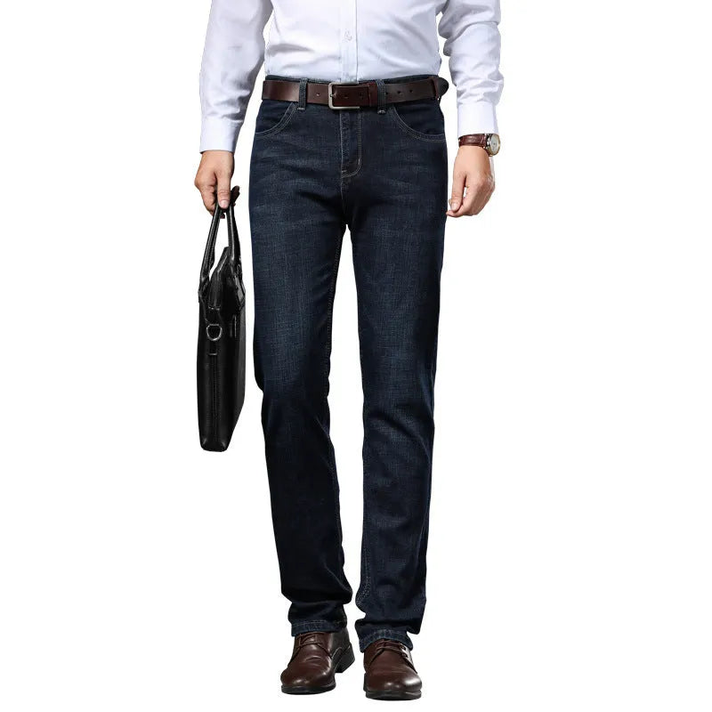Men's black and blue stretch jeans loose fit business casual trousers