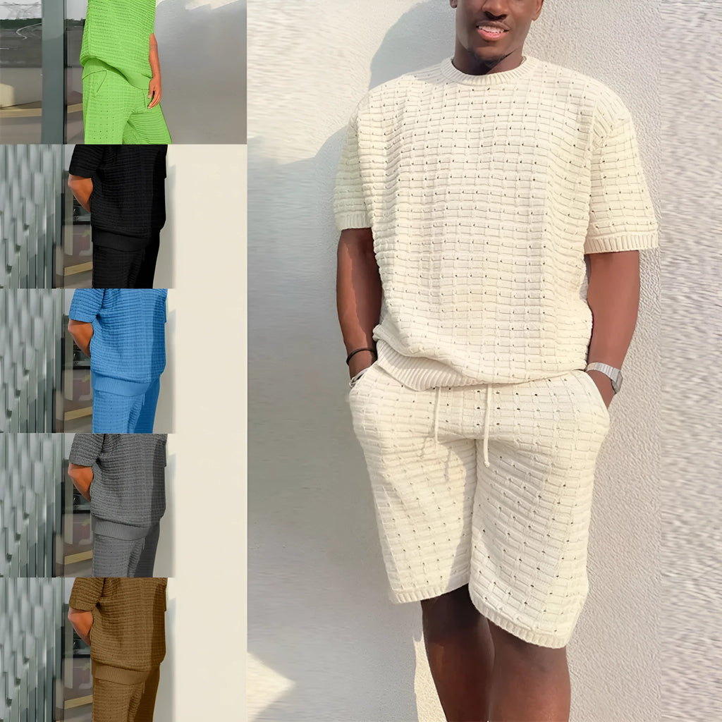 Men's loose hippie summer shirt and shorts set in polyester, available in five colours and sizes S to 3XL
