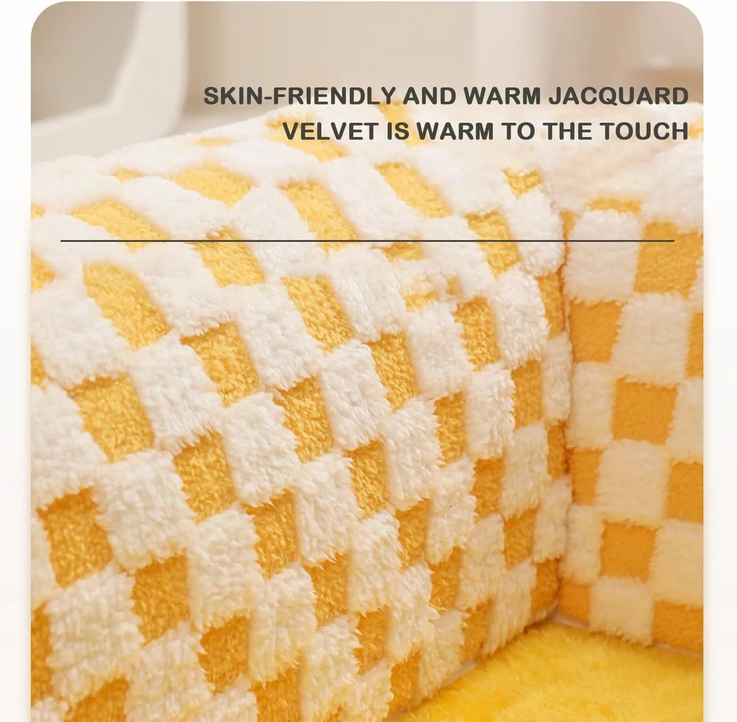 Fan-shaped plush pet bed for dogs and cats with a central tunnel, shown in a yellow colour.