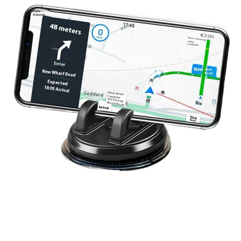 Car phone universal paste dashboard mount with rotatable holder and wireless charging in black
