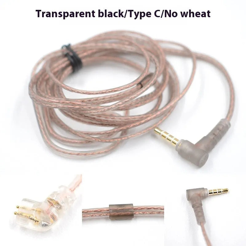 KZ oxygen-free copper earphone upgrade cable in transparent black, Type B or Type C, with or without microphone
