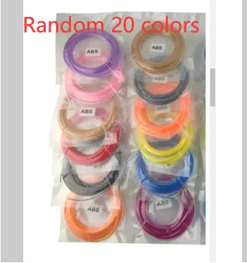 Multicolour ABS and PLA filament strips for 3D printing pen, 20 colours in self-sealing bag