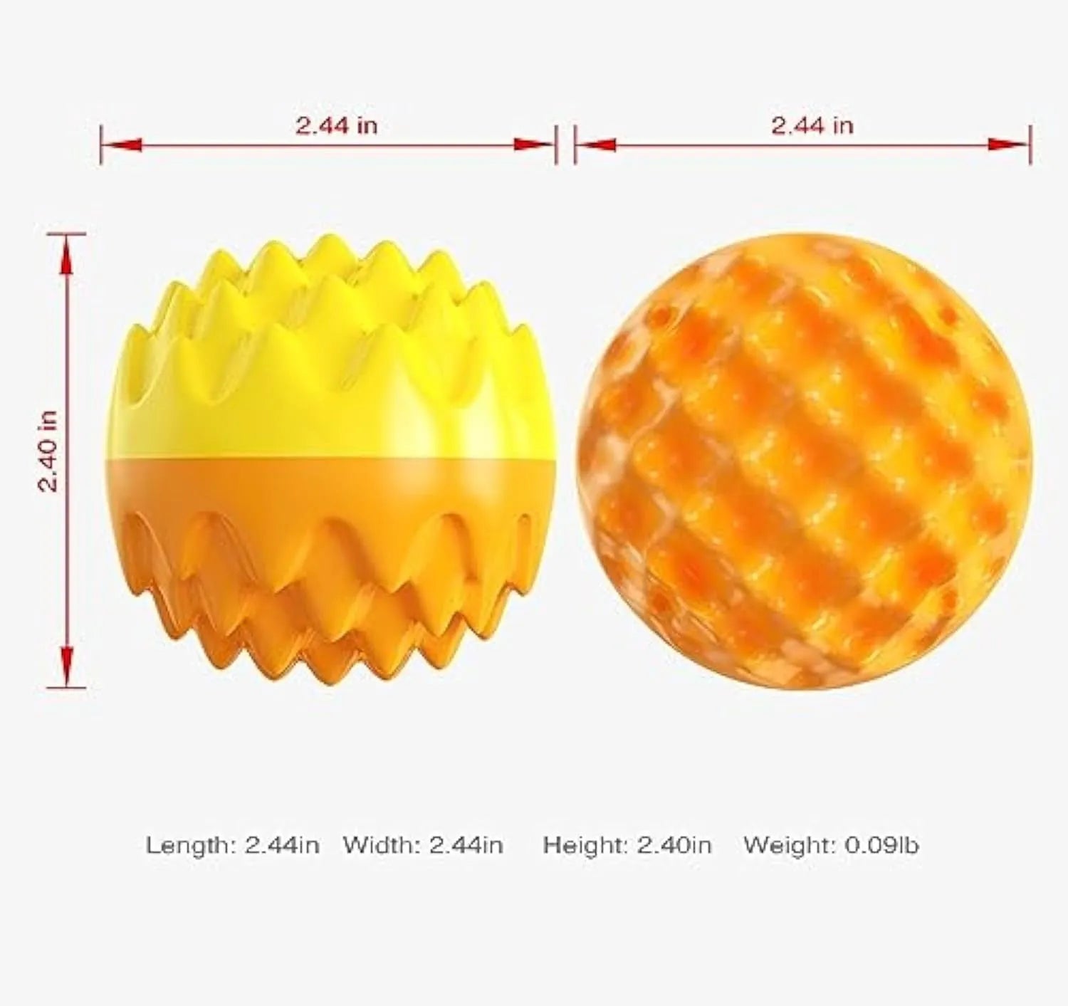 Blue or orange durable rubber squeaky dog ball with spiky texture for teeth cleaning and floating fetch play