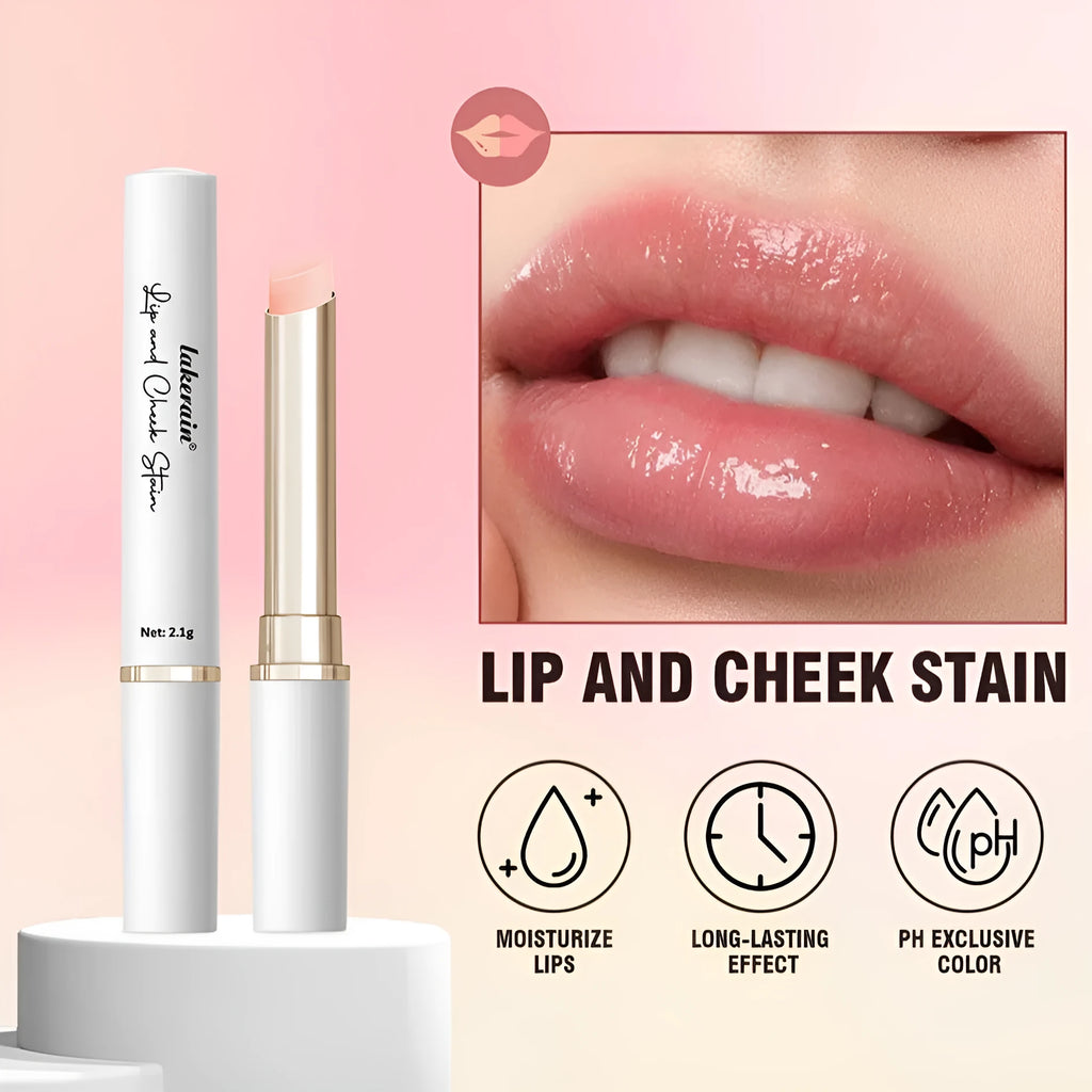 Dual-purpose lip and cheek temperature change lipstick in 3.5g stick format with moisturising and nourishing formula
