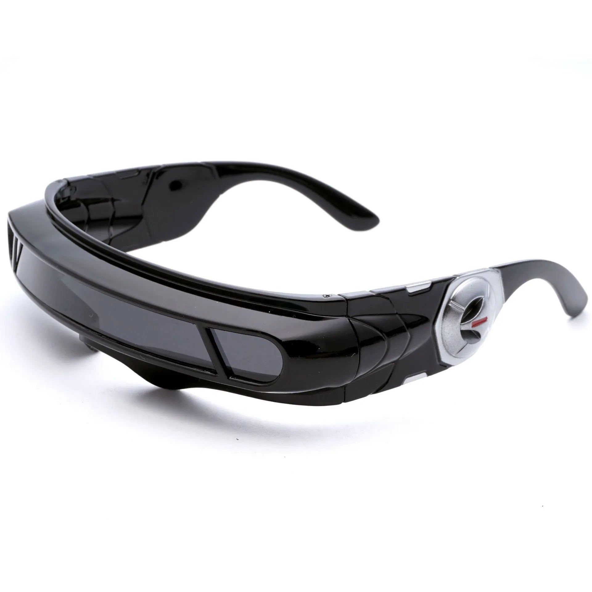 Black polarised sports sunglasses with a choice of grey, red mercury, or blue mercury lenses.