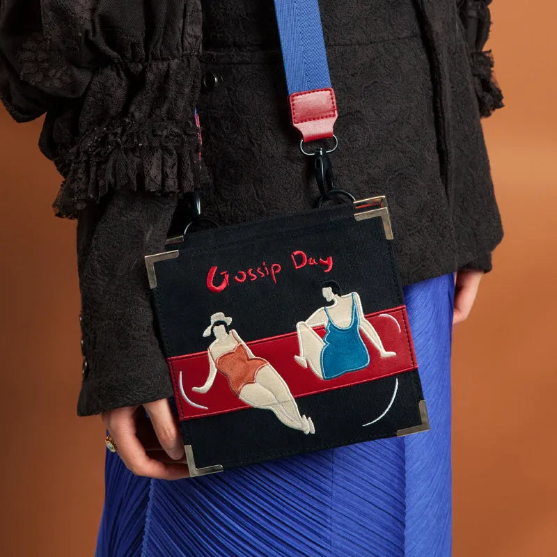 Vintage velvet bag women's canvas embroidered messenger bag with 120cm adjustable strap