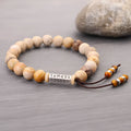 Handmade stone bead bracelet with wood colour finish and European American retro style