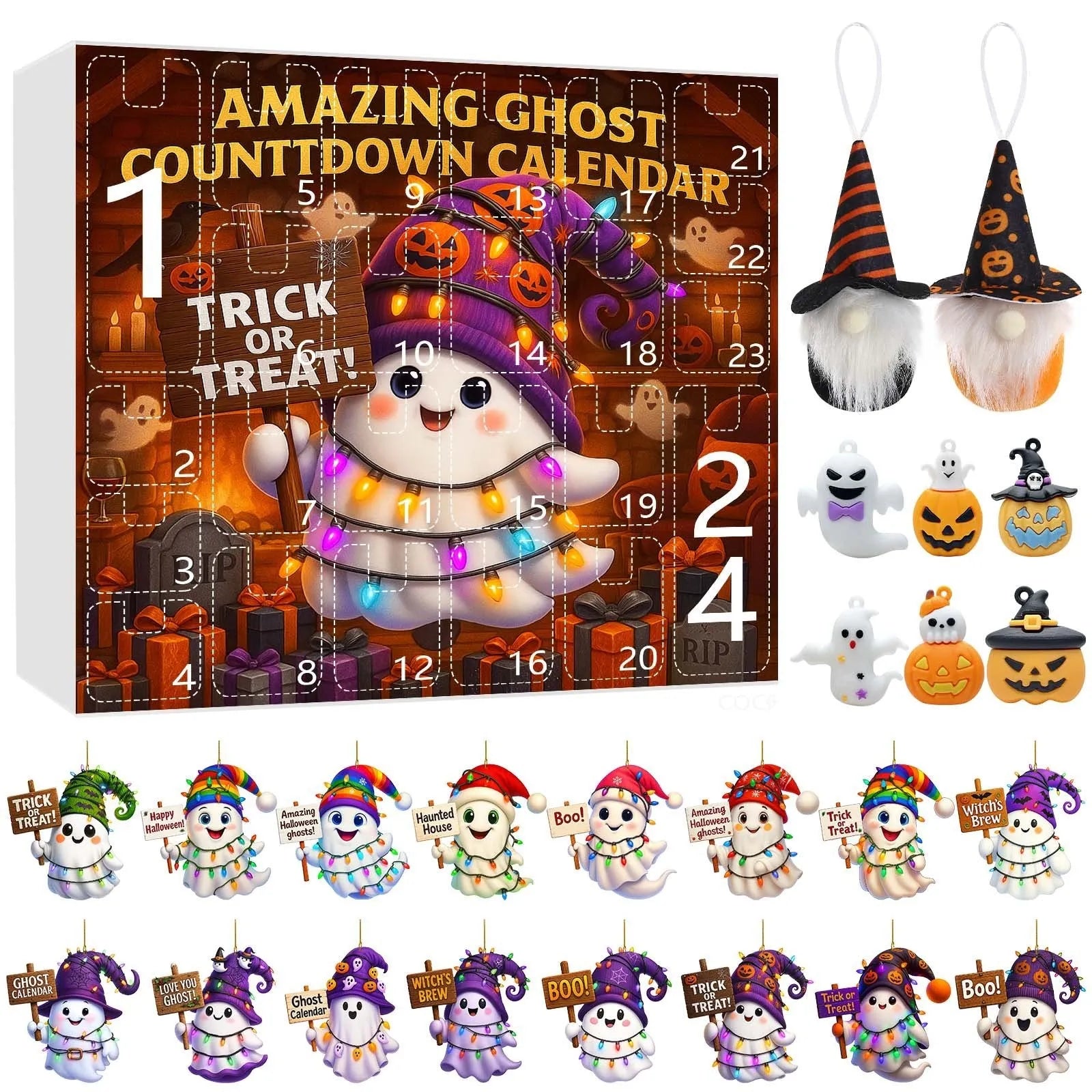 Ghost Pumpkin Doll blind box set with 16 pendants, 6 PVC figurines, 2 plush dolls in Halloween series niche style