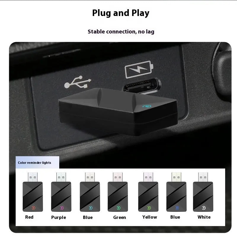 Black CarPlay wired to wireless conversion box with USB Type-C connector for universal car machines