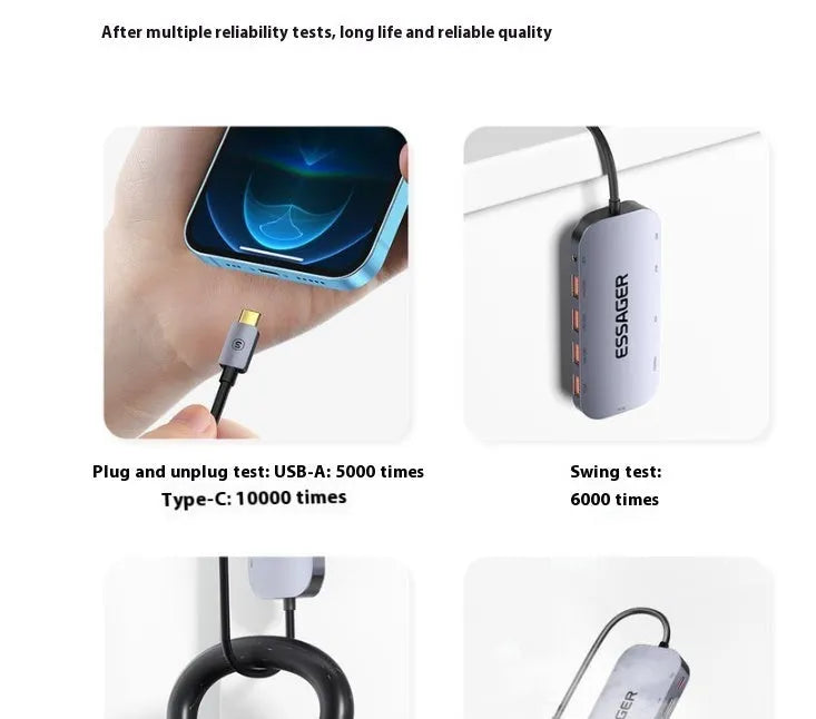 11-in-1 USB-C expansion hub showing multiple ports including Ethernet, HDMI, VGA, USB, and a card reader.