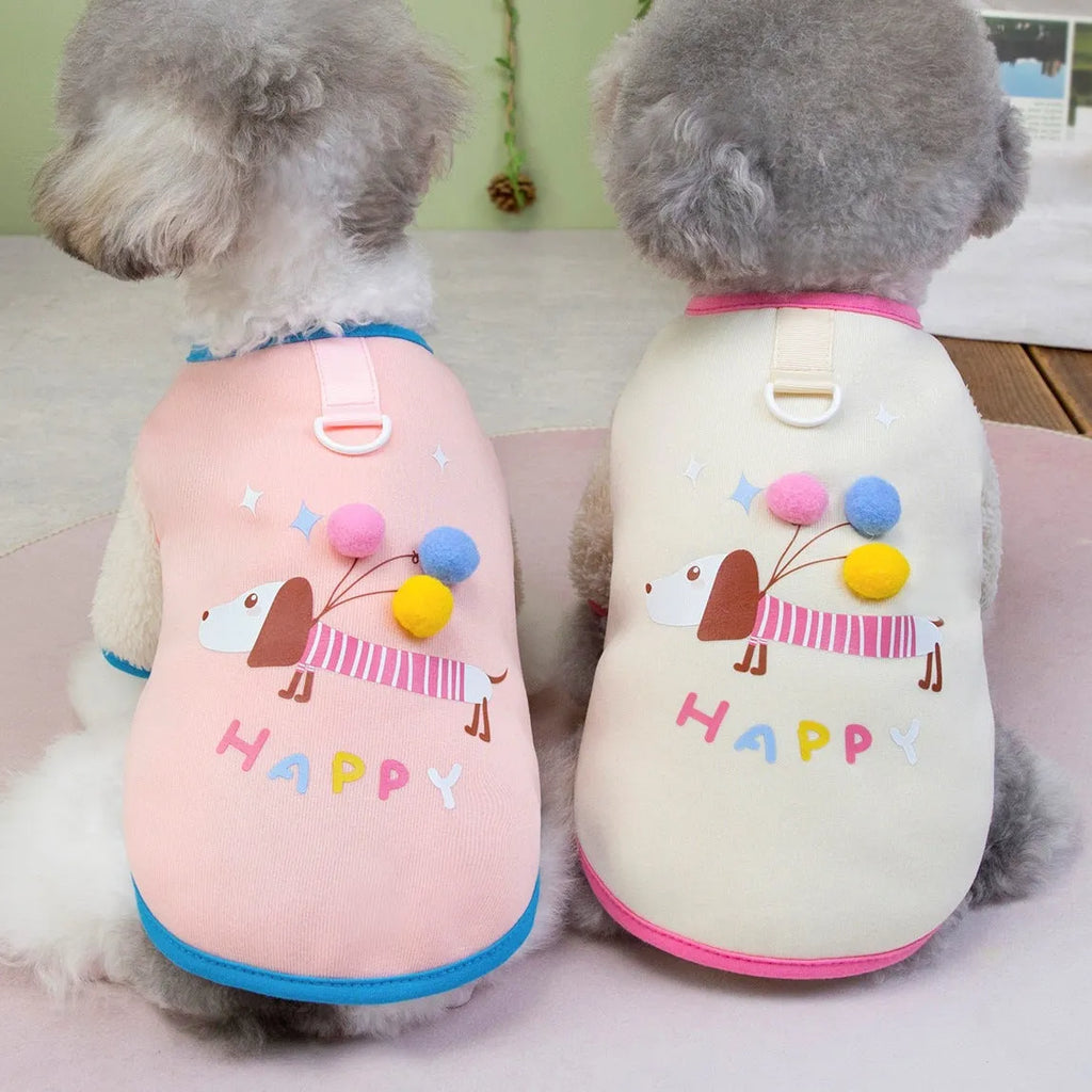 Pet Dachshund balloon sweatshirt fleece lined vest for small dogs in beige, polyester casual style