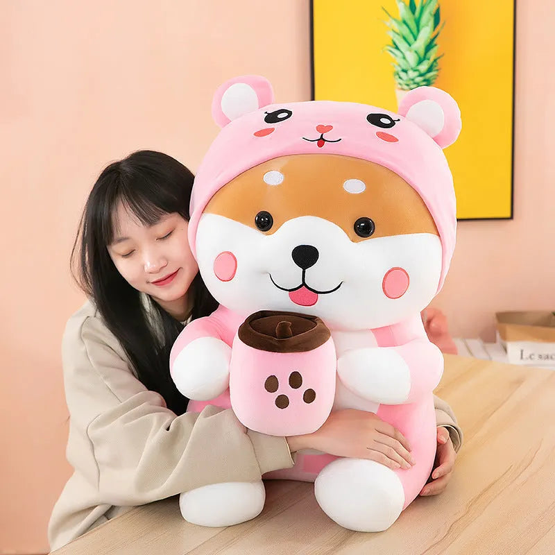 65cm mascot plush toy in pink with four-sided stretch fleece fabric and down cotton filling