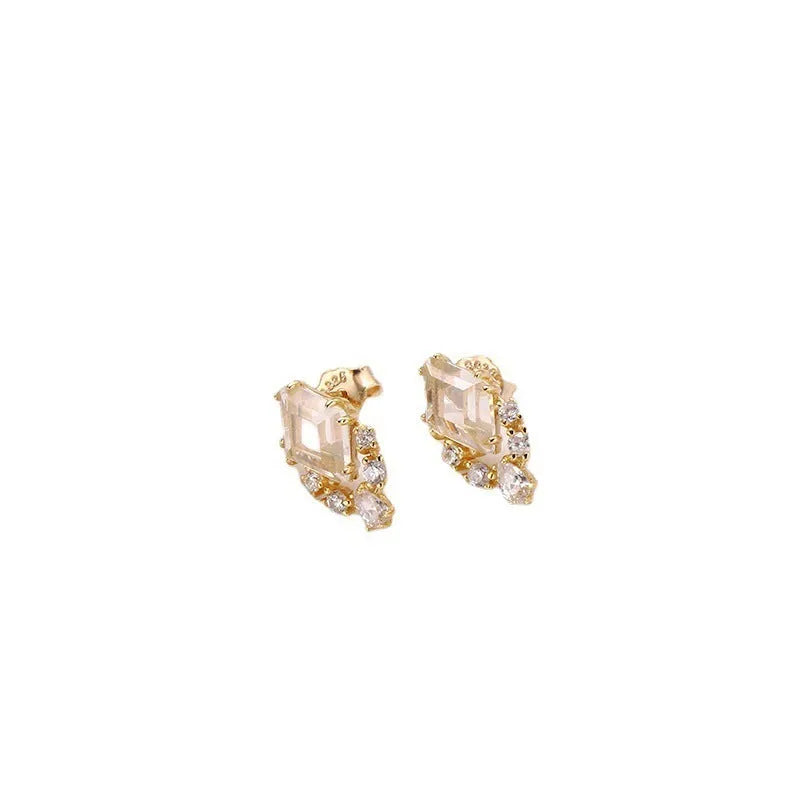 Geometric 925 sterling silver earrings with sweet white crystal accents on electroplated settings