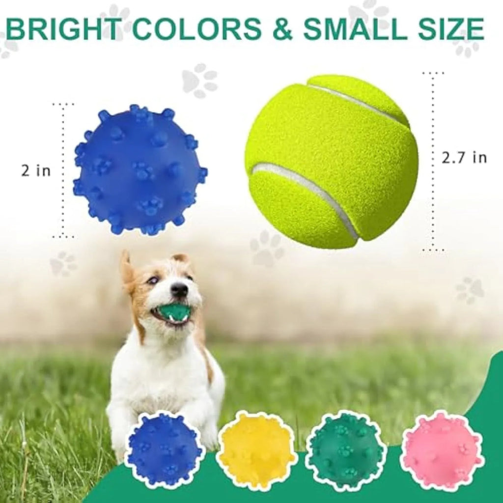 Colourful 2-inch spike dog ball with squeaker for small breed puppies