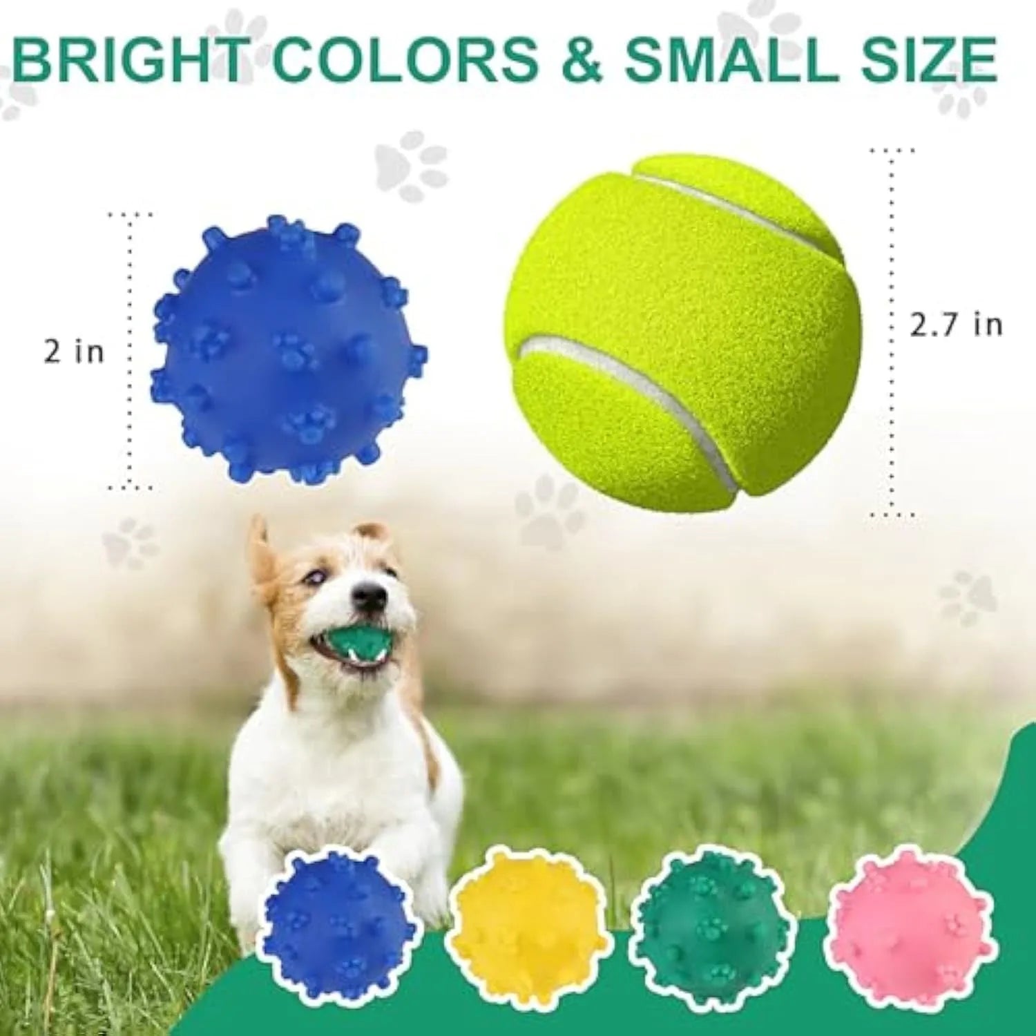 Colourful 2-inch spike dog ball with squeaker for small breed puppies