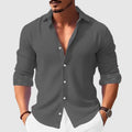 Men's white floral long sleeve shirt with loose cardigan cut, polyester fabric, seven colours available