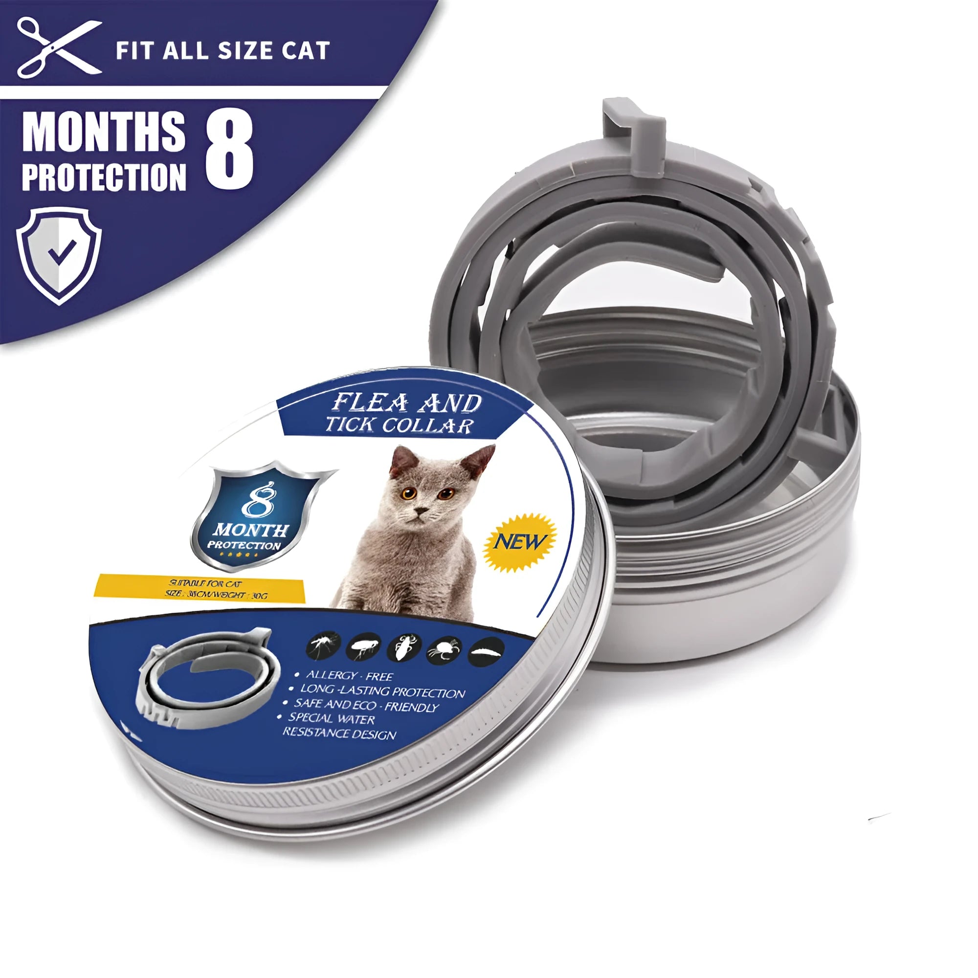 Adjustable pet anti-mosquito collar for cat and dog, made from TPR silica gel with natural plant extracts, providing 8 months flea and insect protection