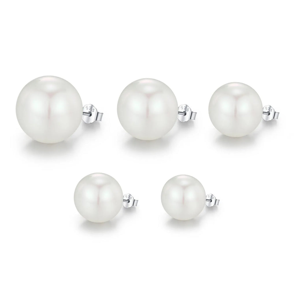 Light Luxury French Pearl Earrings for women in S925 sterling silver, diamond setting, available in 6MM to 14MM sizes, silver colour