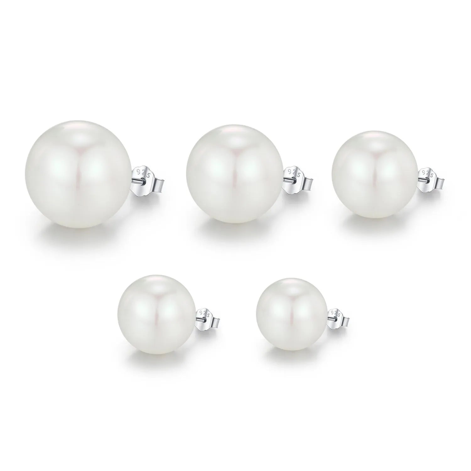 Light Luxury French Pearl Earrings for women in S925 sterling silver, diamond setting, available in 6MM to 14MM sizes, silver colour