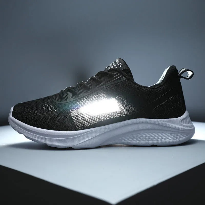 Breathable fish mesh cowhide leather round toe low top casual sneakers for women in black shallow mouth EVA sole