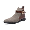 Men's high top retro platform biker boots in beige with colour block stitching and rubber sole