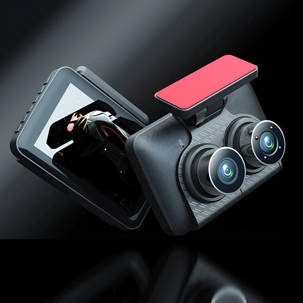 Black 4 inch dashcam with touch screen display and wide angle lens for vehicle recording