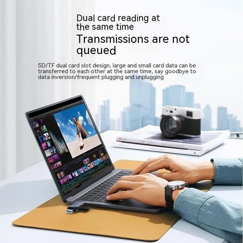Multi-function aluminium alloy card reader with SD TF Type-C slots and USB 3.0 cable