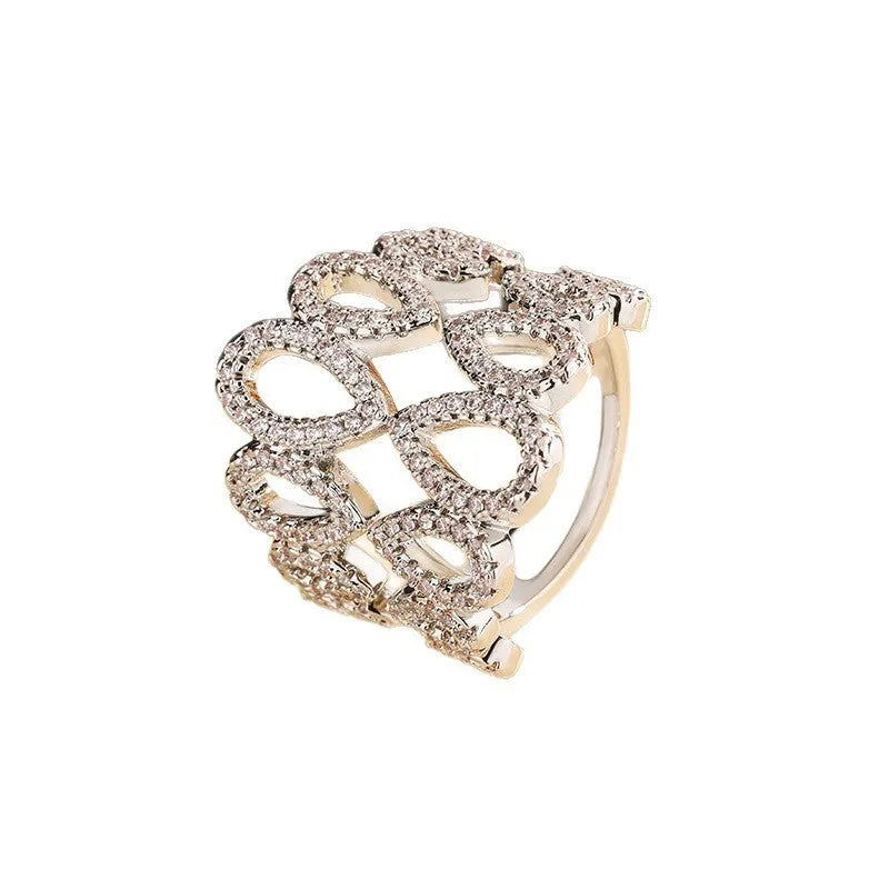 Gold plated hexagon zircon ring for women in sizes 6 to 10, copper base
