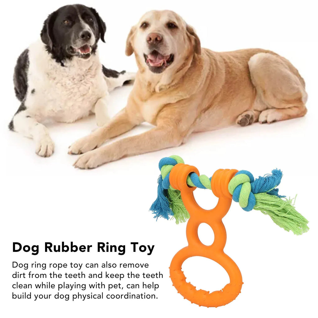 Orange dog rubber ring rope toy with cotton rope for teething and dental cleaning