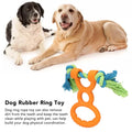 Orange dog rubber ring rope toy with cotton rope for teething and dental cleaning