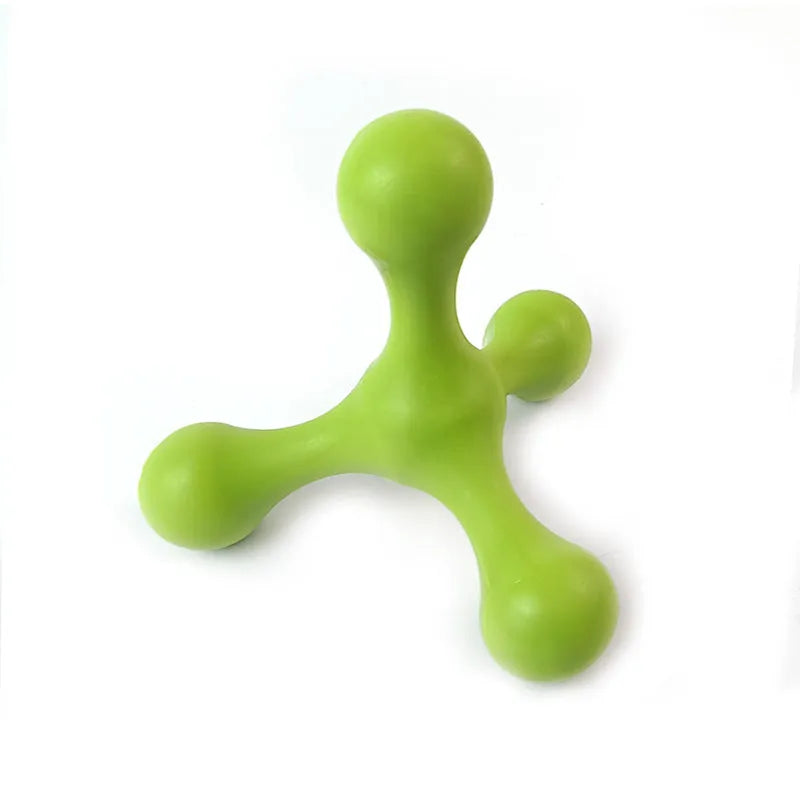 Blue silicone three-legged puppy chew toy for teething relief and dental cleaning