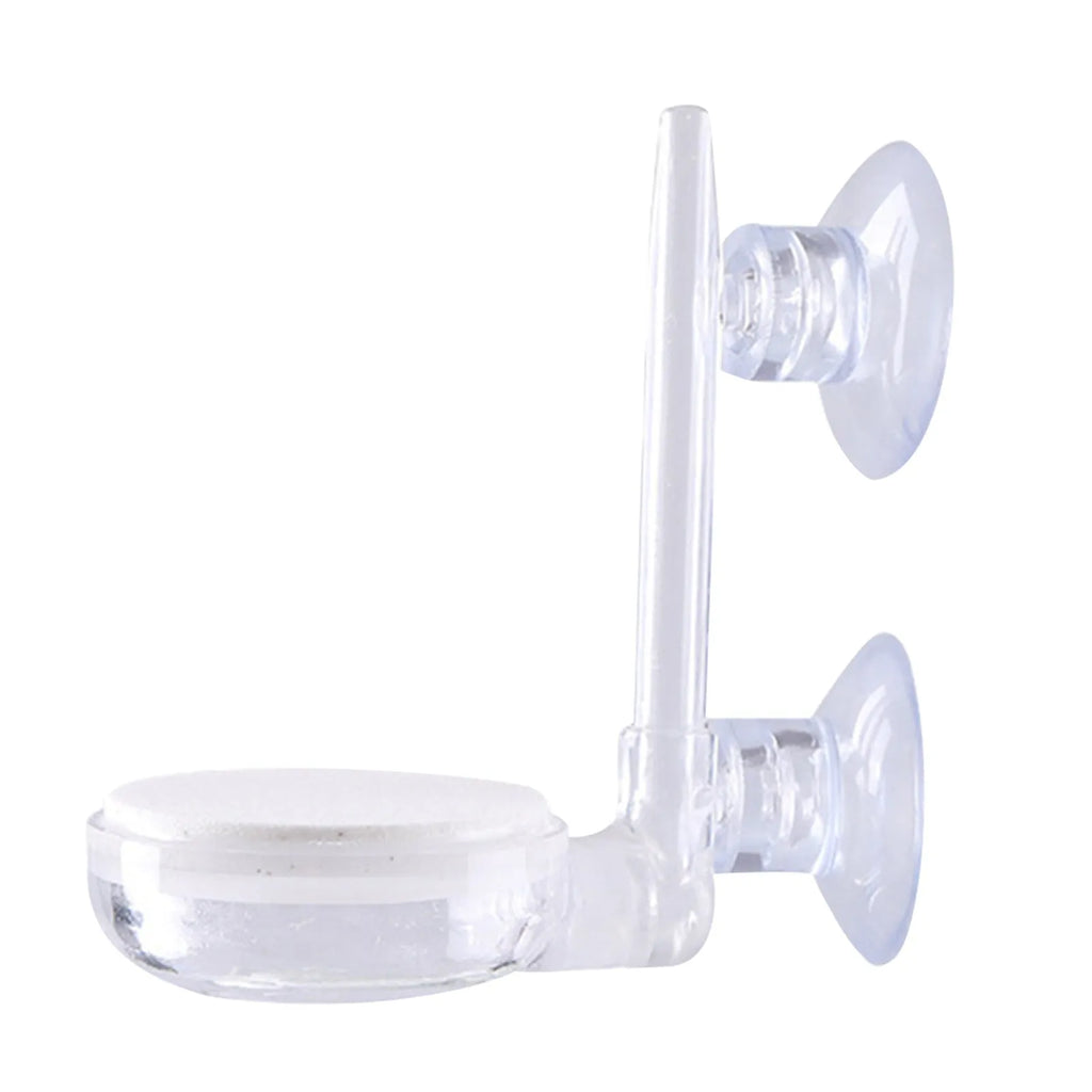 White transparent PC aquarium air refiner with nano bubbles and suction cups, shown on glass tank