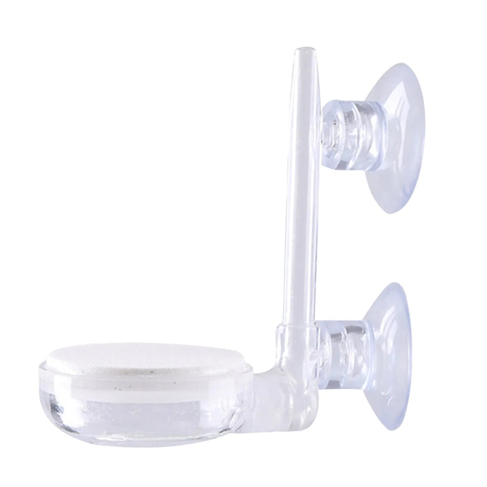 White transparent PC aquarium air refiner with nano bubbles and suction cups, shown on glass tank