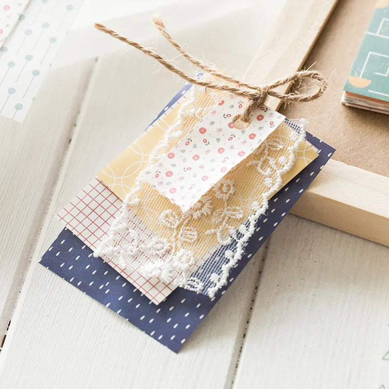 Pack of 50 colourful retro collage note papers in sweet light dessert colours, each measuring 56 by 83 millimetres.