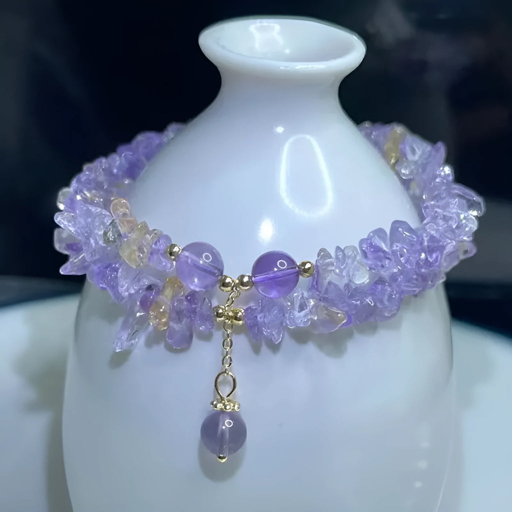Double-row ametrine gravel crystal bracelet showing natural colour gradient and textured beads