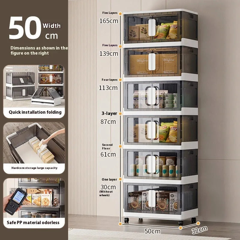 Foldable PP plastic clothes storage locker with wheels in white or grey colour options