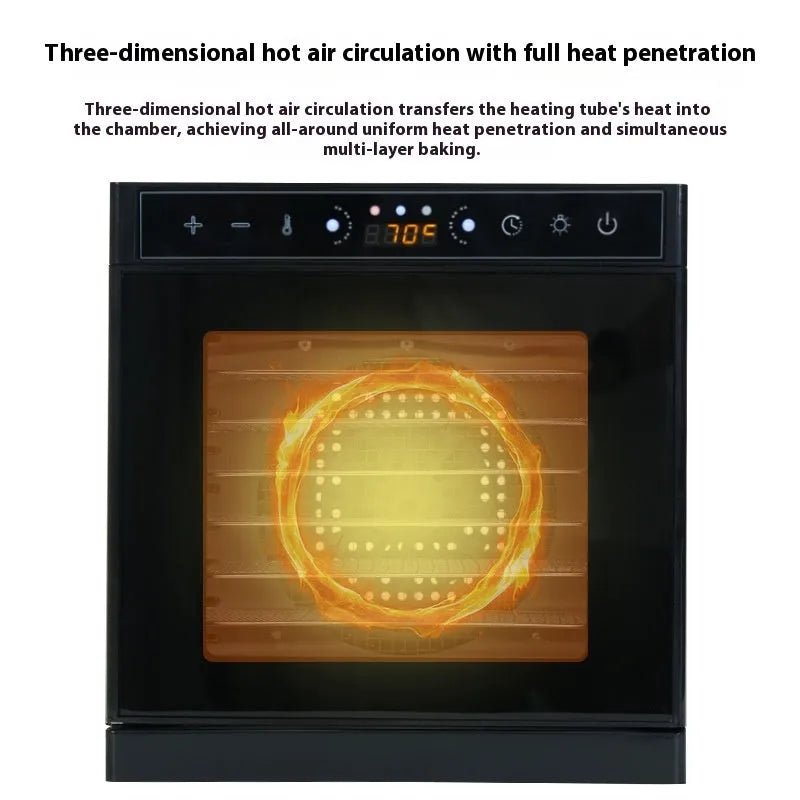 Stainless steel fruit dehydrator machine with multiple drying trays and LED control panel